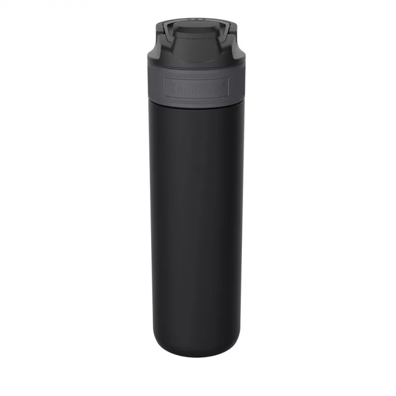 Botella isotérmica Kambukka ELTON 600 ml — negra, acero inoxidable de doble pared, aislamiento al vacío, a prueba de fugas