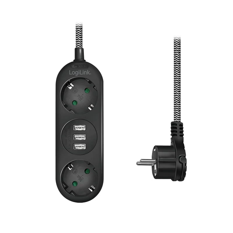 Alargador de corriente LogiLink LPS262U 1,5 m 2 tomas AC interior negro