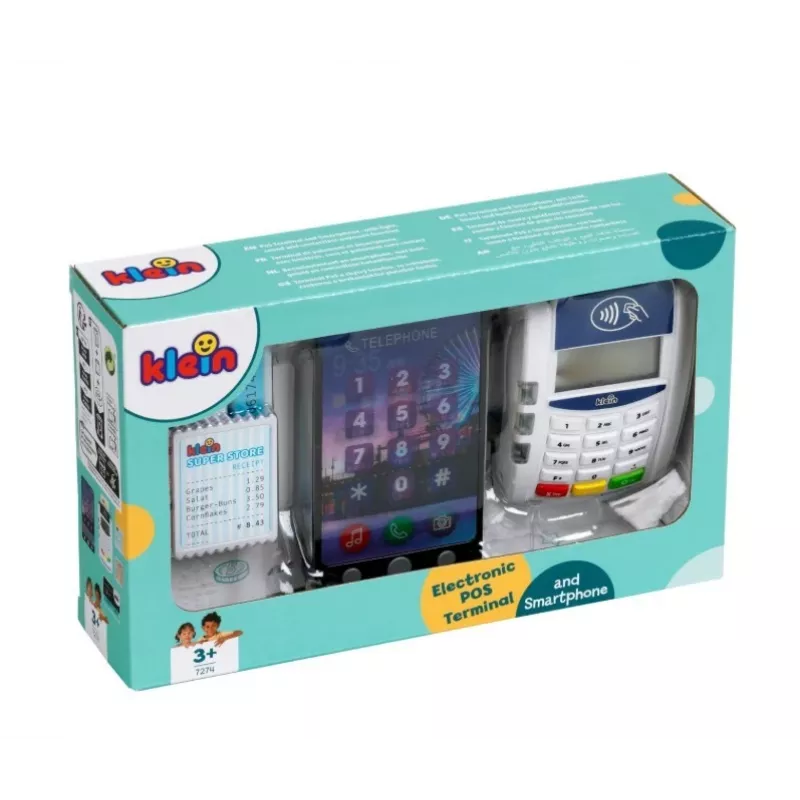 Terminal de pago de juguete KLEIN 172740 con accesorios para smartphone para sets de juego de rol