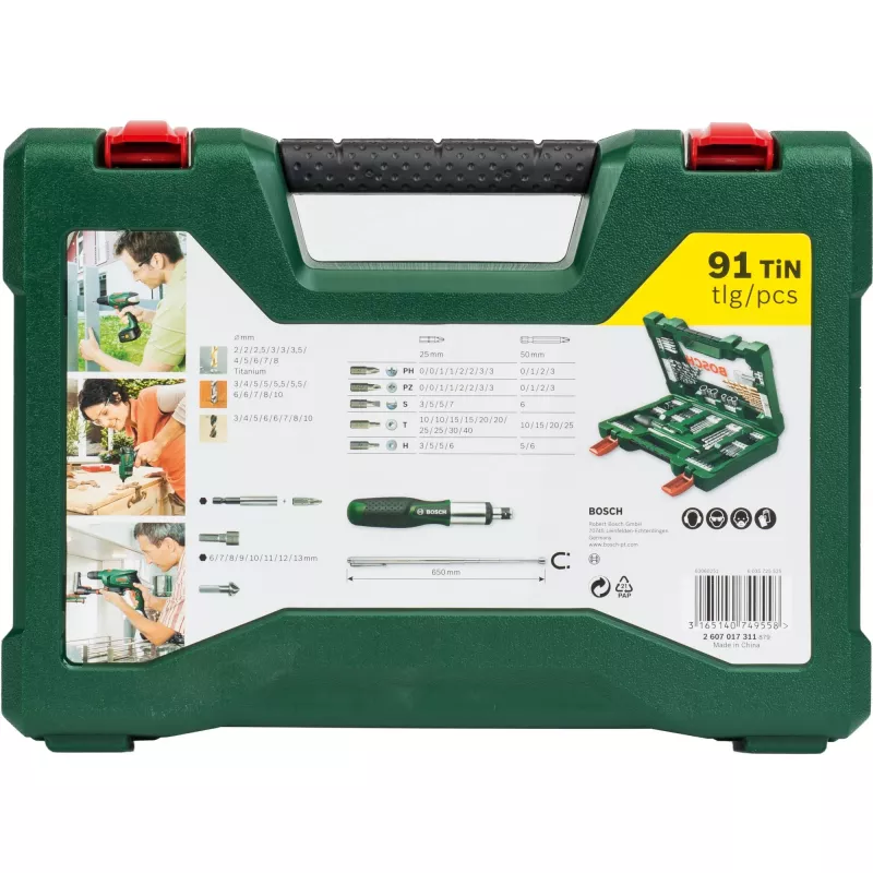 Juego de brocas / puntas V-Line TIN, 91 piezas, juego de brocas y puntas (Verde)