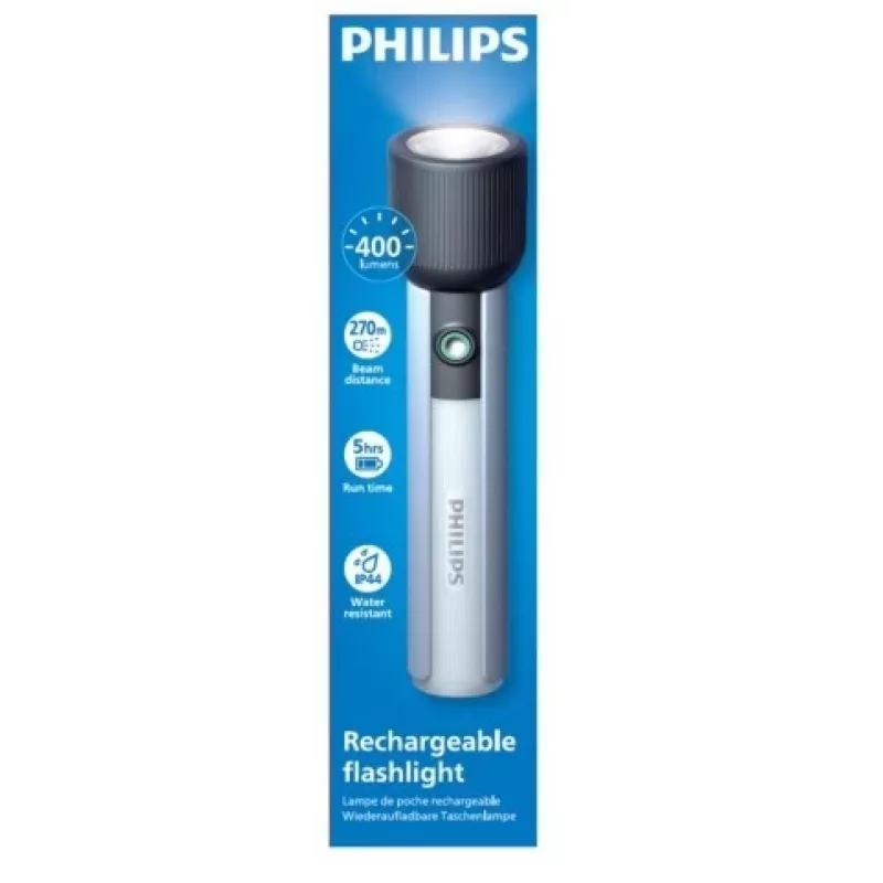 Linterna Philips recargable USB-C 400 lm 2000 mAh – linterna LED portátil