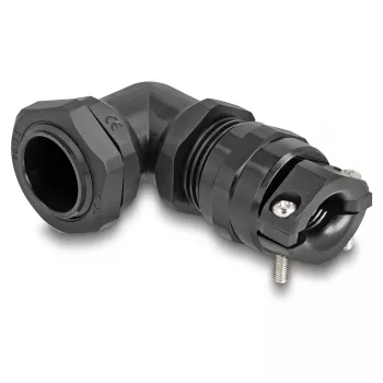 Prensaestopas DeLOCK 90° en ángulo PG13.5 negro con alivio de tracción