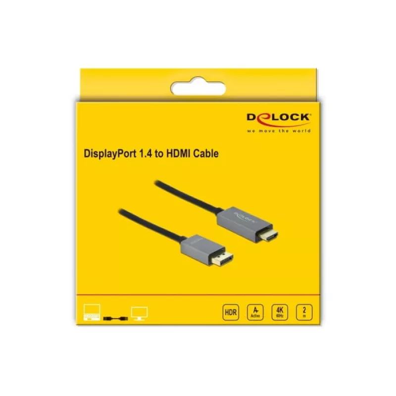 Cable DisplayPort a HDMI DeLOCK Activo 1.4 4K 60Hz 2m