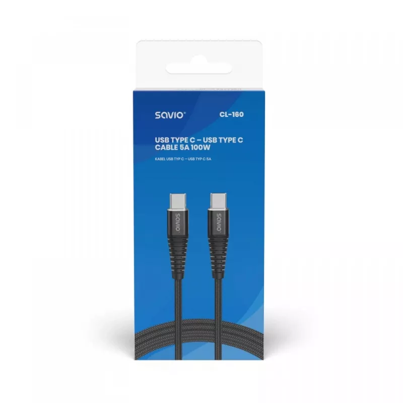 Cable USB Savio CL-160 2 m USB 2.0 USB C - USB C negro