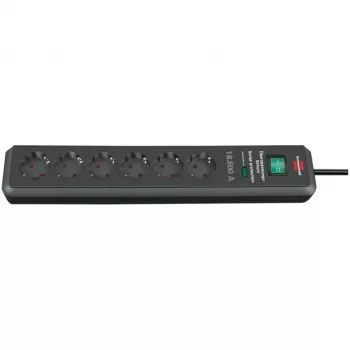 Brennenstuhl ÜSS Secure-Tec 6 tomas, antracita con protección contra sobretensiones 19.500 A, antracita, regleta con protección contra sobretensiones con 6 tomas, cable