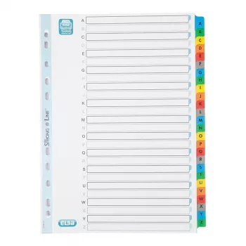 Índice de fichas Elba Mylar A-Z, 26 partes, A4 extraancho, 230 x 297 mm, pestañas de colores (592581-20)