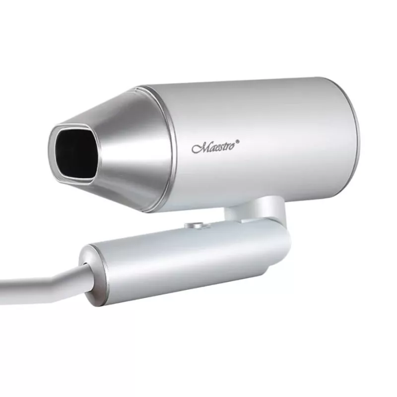 Secador de pelo Maestro MR-213 2100W mango plegable, 2 velocidades, golpe de aire frío, concentrador de doble pared, plata