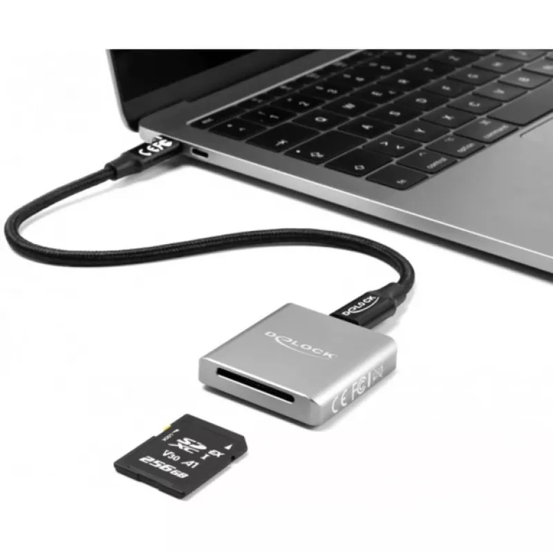 Lector de tarjetas DeLOCK 91006 gris SD USB Type-C 10000 Mbit/s