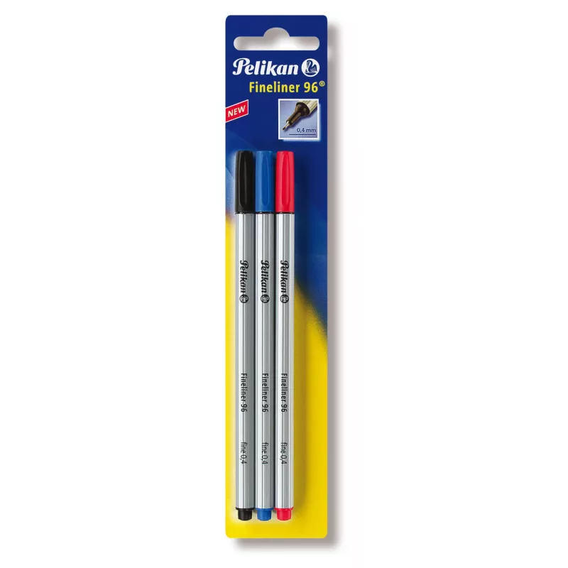 Rotulador fineliner Pelikan 96 Fine negro azul rojo 3 uds. 0,4 mm