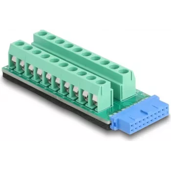 Adaptador de cable DELOCK 67191 — cabecera USB de 19 polos a regleta de bornes de 20 polos, negro/verde