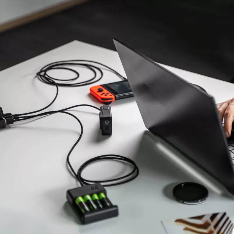 Green Cell GC Ray KABGCSET01 juego de cables USB-A a USB-C, 3 uds. (30 cm, 120 cm, 200 cm), LED verde, carga rápida QC 3.0, negro