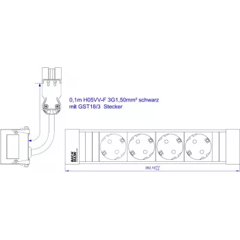 Regleta de enchufes Bachmann 916.054 con 4 tomas CEE7/3, carcasa de aluminio, cable de 0,20 m