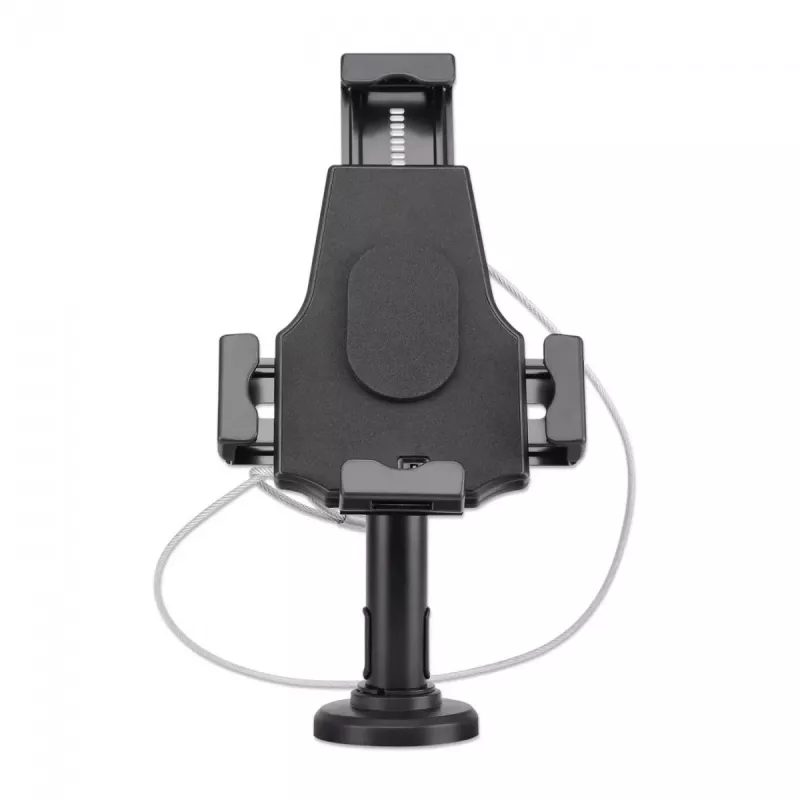 Soporte de mesa para iPad y tablet Manhattan, con cerradura, montaje en pared, protección antirrobo segura, tablets de 7,9 pulgadas a 10,5 pulgadas, giro 360°, inclinación +/- 70°, rotación 330°, negro, garantía de por vida
