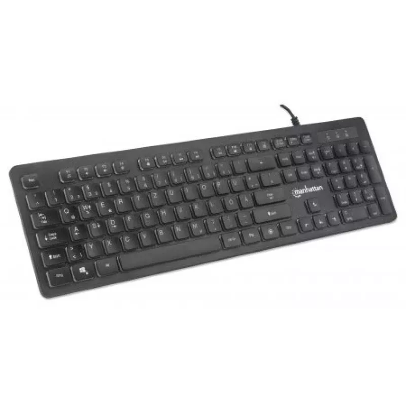 Manhattan Teclado USB gaming, Low Force Key Edition, 12 teclas multimedia, retroiluminación LED Rainbow, USB-A, negro, caja retail (distribución alemana)