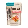 Comida húmeda para gatos SHELMA Kitten salmón y pavo en salsa 4×85 g sobres, sin cereales, alimento completo