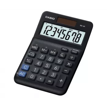 Calculadora de sobremesa básica CASIO MS-8F – 8 dígitos, batería/solar, 26 teclas, funciones de moneda e impuestos, cálculo de beneficios, negra