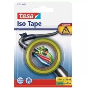 Cinta aislante TESA 56192-00014-01 verde amarilla 13 mm