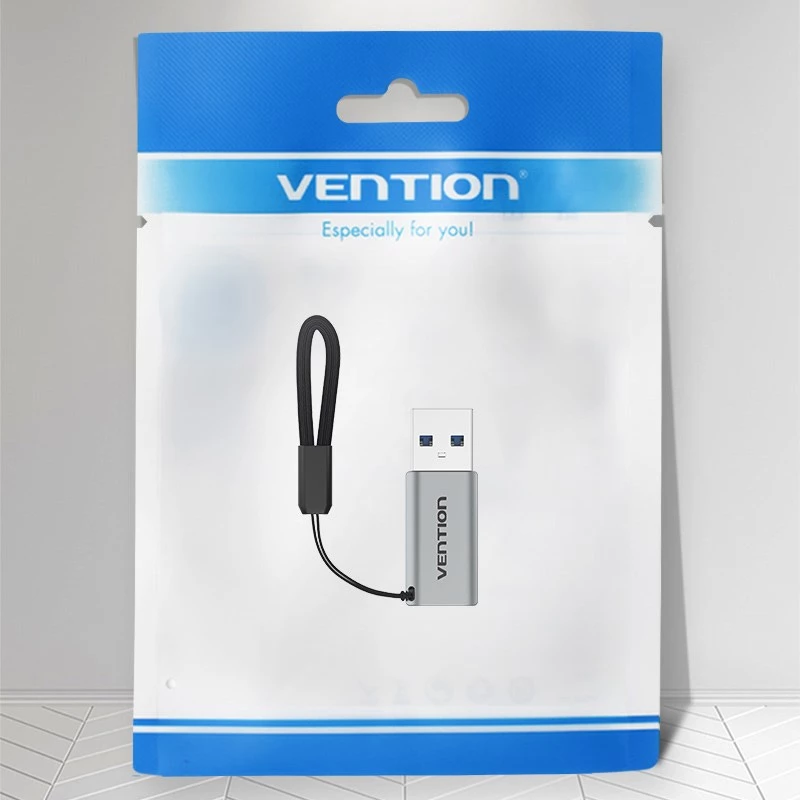 Adaptador Vention de conector macho USB 3.0 a conector hembra USB-C gris tipo aleación de aluminio