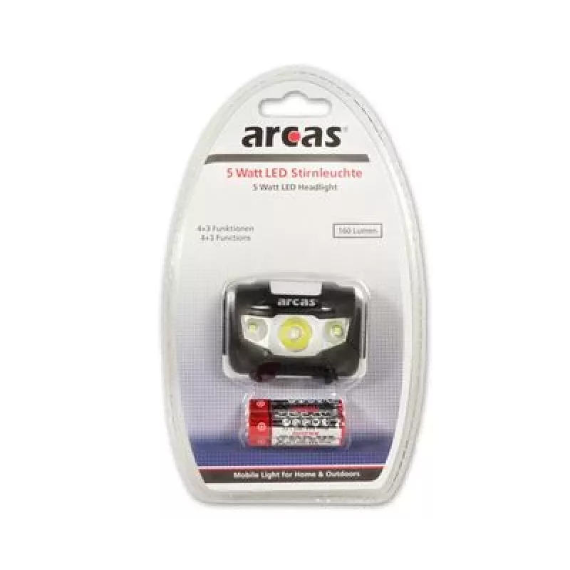 Arcas | Linterna frontal | ARC5 | 1 LED+2 LED de luz amplia | 5 W | 160 lm | 4+3 funciones de luz