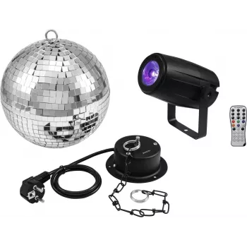 Set de bola de espejos EUROLITE 20 cm con motor y foco LED PST-5 QCL