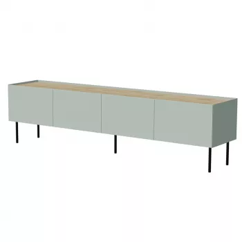 Mueble TV cama meble FELLINI 200x40x52 cm, marco verde oliva con acabado de roble aceitado