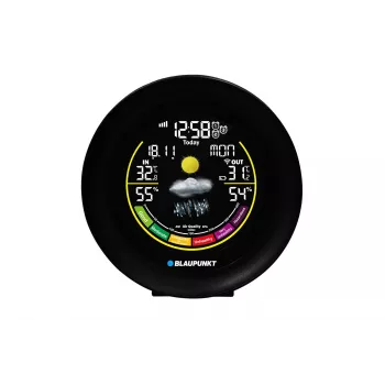 Estación meteorológica BLAUPUNKT WS35BK APP – pantalla LCD, temperatura y humedad, alarma, calendario, conectividad por app, 94×94×27 mm