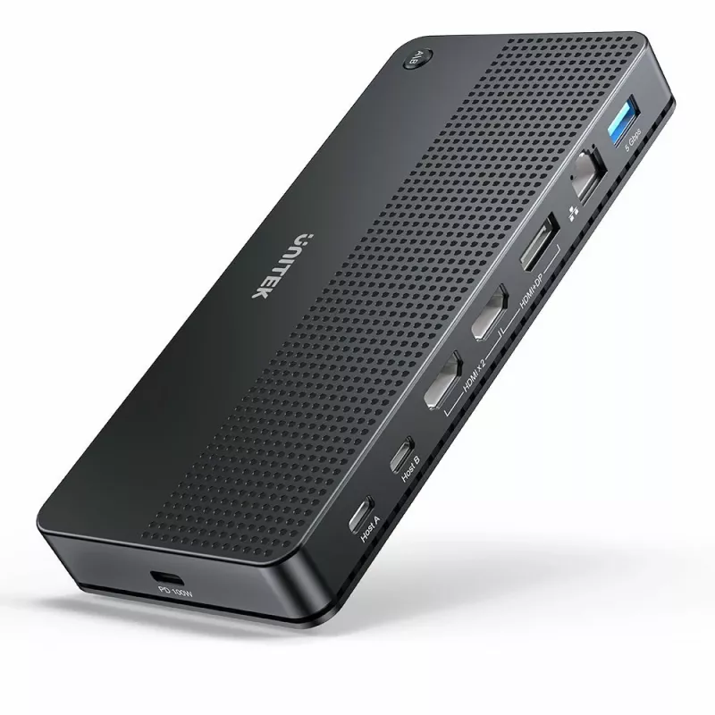 Docking station UNITEK D1103A01 USB4 con cable negro 100W Power Delivery