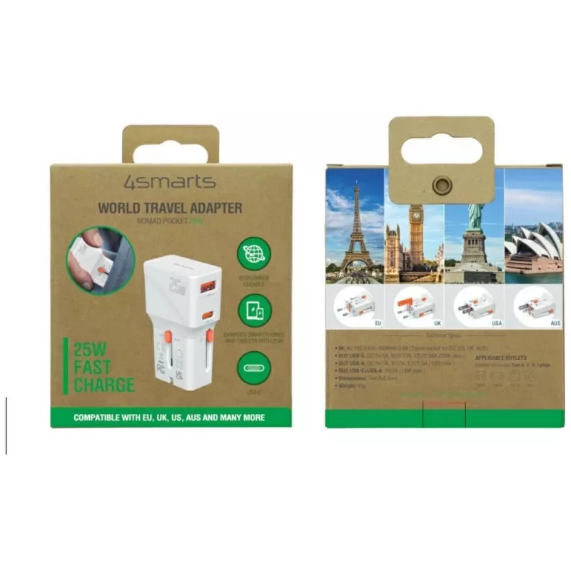 Cargador de viaje 25W World Travel 25W USB-C + A