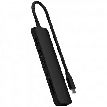 Adaptador multipuerto Satechi 7 en 1 USB-C Slim Ethernet (USB-C PD, 2x USB-A, HDMI 4K, Ethernet, lector de tarjetas micro/SD) (negro)