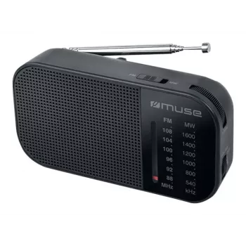 Radio portátil Muse M-025 R — MW/FM, negra, a pilas, compacta (32×130×70 mm)
