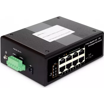 Conmutador de red Digitus 7 puertos Gigabit Ethernet PoE, industrial, no gestionado, 1 puerto PD