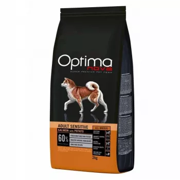Comida seca para perros Optimanova Adult Sensitive Salmon & Potato 2 kg — alimento para adultos con digestión sensible