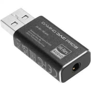 Adaptador DAC interno USB Type-A a 3,5 mm Sharkoon DAC Pro S — salida de 2 V, negro, compacto (42 × 17,3 × 9,7 mm)