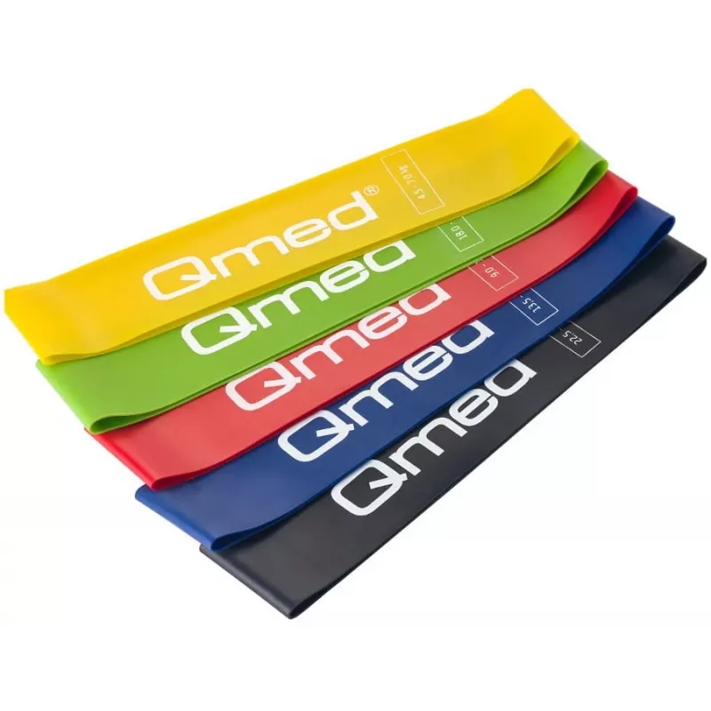 Set de bandas de resistencia MDH DRQM3MYYSETP — 5 bandas loop, látex, ancho 5 cm, resistencia 4,5–31,5 kg