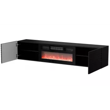 Mueble RTV Cama TULA 183x35x37 negro mate + chimenea negra