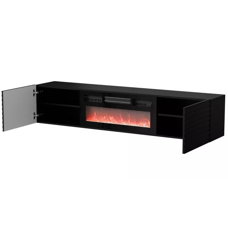 Mueble RTV Cama TULA 183x35x37 negro mate + chimenea negra