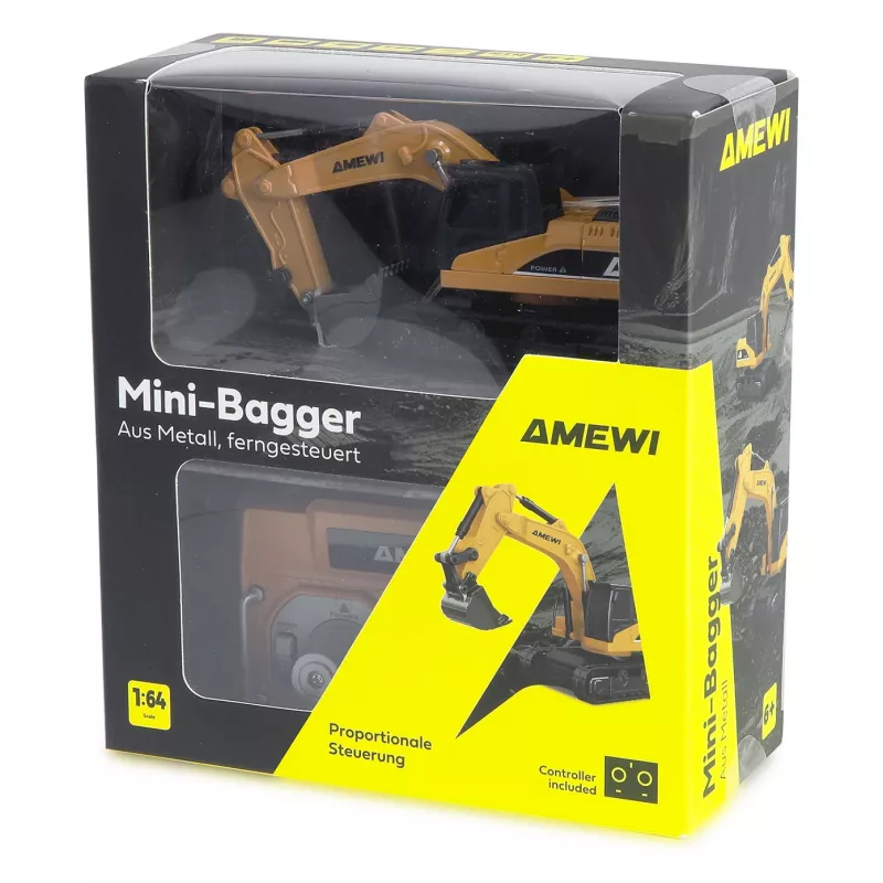 Excavadora modelo RC Amewi 22744 escala 1:64, motor eléctrico, LiPo 200 mAh, para niños a partir de 6 años