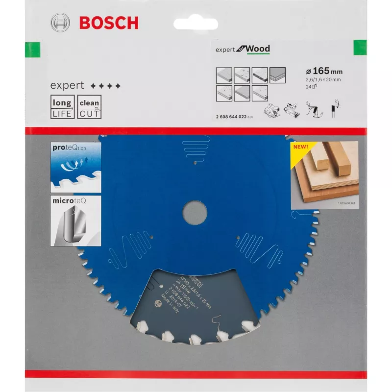Bosch Expert for Wood 2608644022 hoja de sierra circular, 165 mm, 24 dientes, orificio de 20 mm