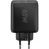 Cargador dual rápido USB-C, PD, GaN, 65 vatios (negro, 1x USB-C, 1x USB-A, Power Delivery)