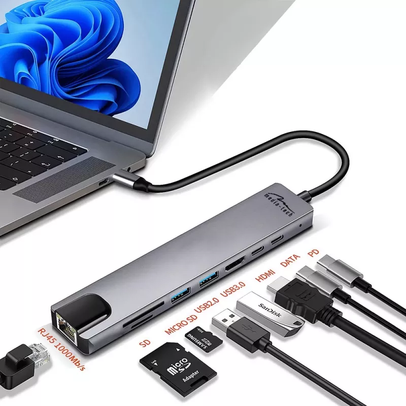 HUB USB MEDIA-TECH 8 EN 1 GIGA LAN HUB MT5046