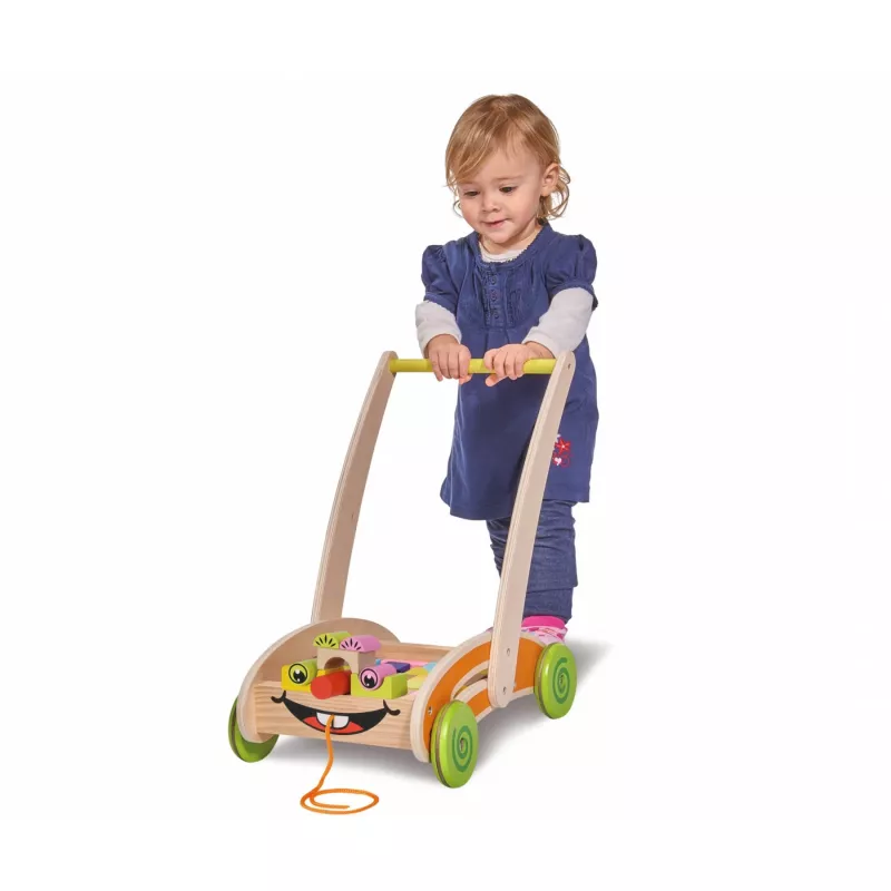 Carrito de juego y andador de madera de Simba-Dickie — Eichhorn juego de habilidad con 35 bloques de construcción