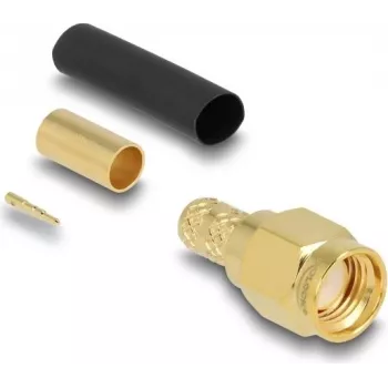 Conector macho coaxial SMA de crimpado DELOCK para cable LMR200 con tubo termorretráctil