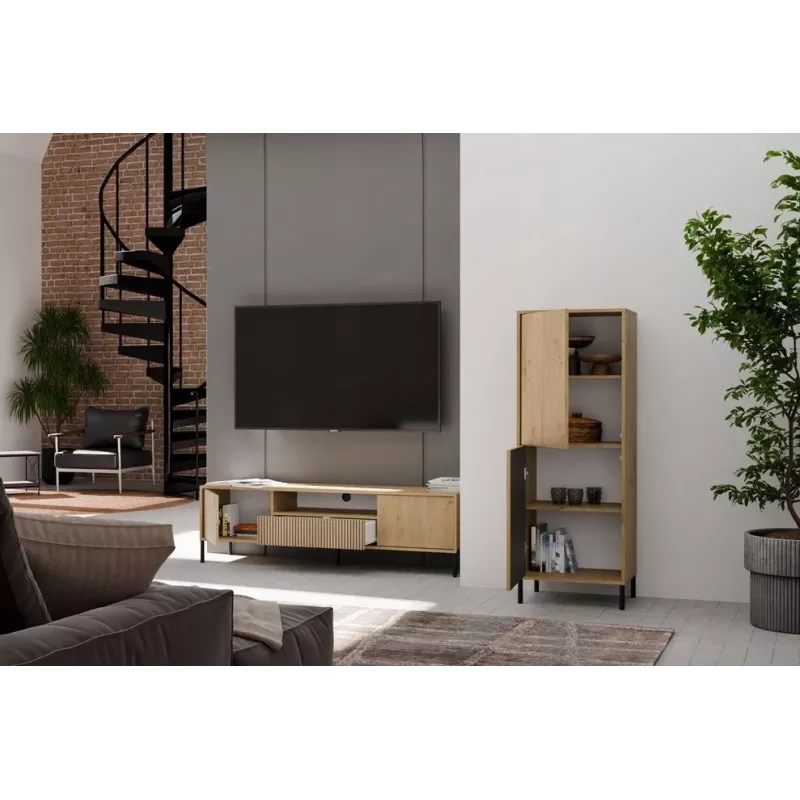 Vitrina KAMARO 2DK estrecha/GŁ roble ARTISAN