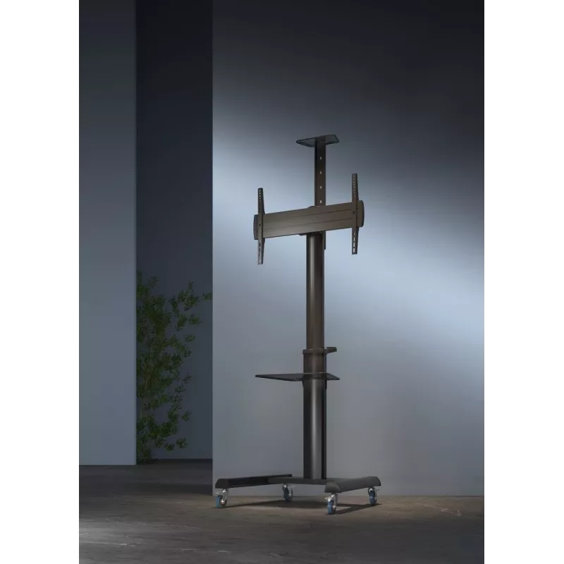 Soporte de TV de suelo Gembird TVS-70T-02 para pantallas de 37 inch-70 inch, máx. 70 kg, VESA 200x200-600x400, inclinable ±5°/-12°, altura ajustable, ruedas, gestión de cables
