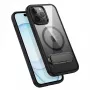 Funda protectora GUAN para iPhone 16 Pro Max — Parte trasera de cristal templado, soporte integrado, transparente negro