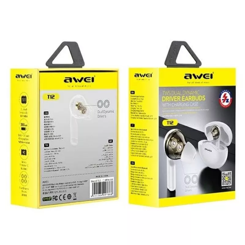 Auriculares Awei AWEI T12TWS Bluetooth deportivos blancos