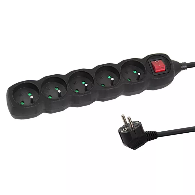 Alargador Esperanza ELK215K – cable de 3 m, 5 tomas con toma de tierra tipo E, para interiores, negro