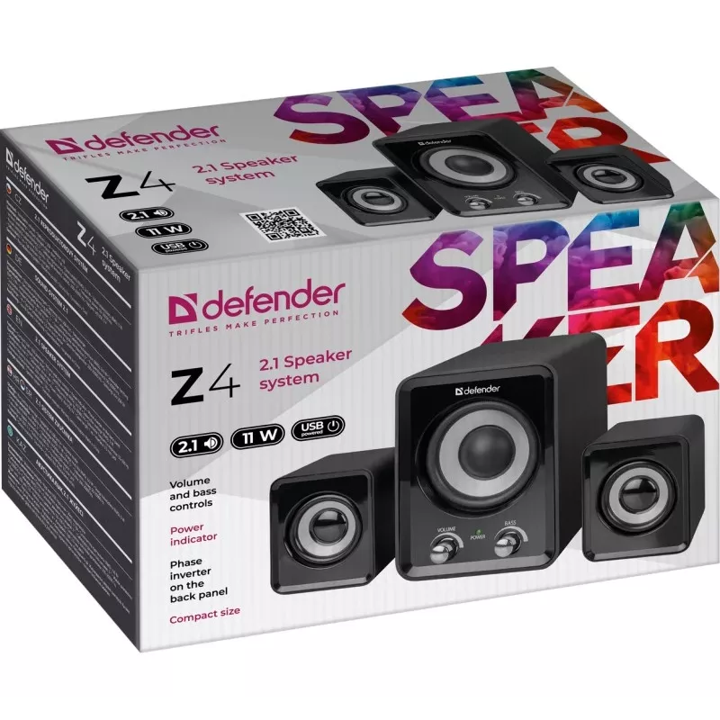 Altavoces DEFENDER Z4 2.1 con cable, 11 W RMS, negro, alimentación USB 5V, salida de auriculares de 3,5 mm