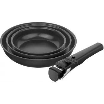 Set ZWILLING UNLOCK 3 sartenes cerámicas + soporte - negro