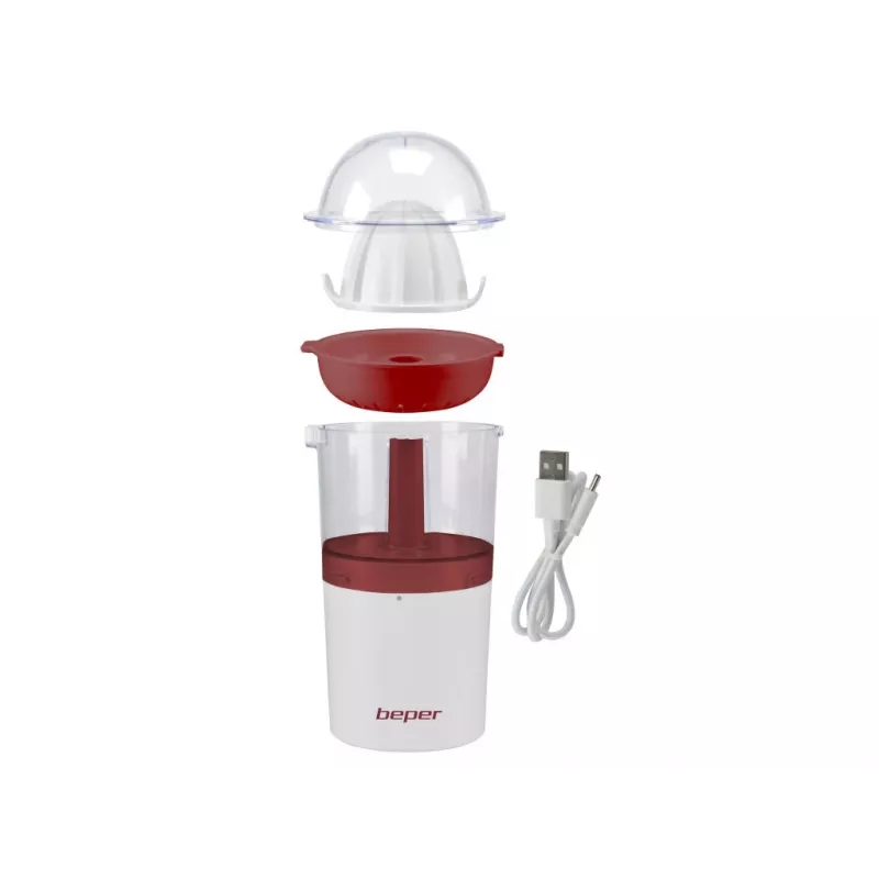 Beper P102EST100 exprimidor de cítricos recargable por USB, 250 ml, blanco/rojo